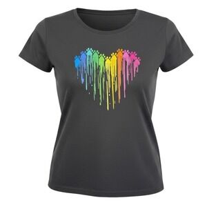 Rainbow‎ Paw Print Heart Graphic Tee Womens Large Pride Pet Lover Shirt
